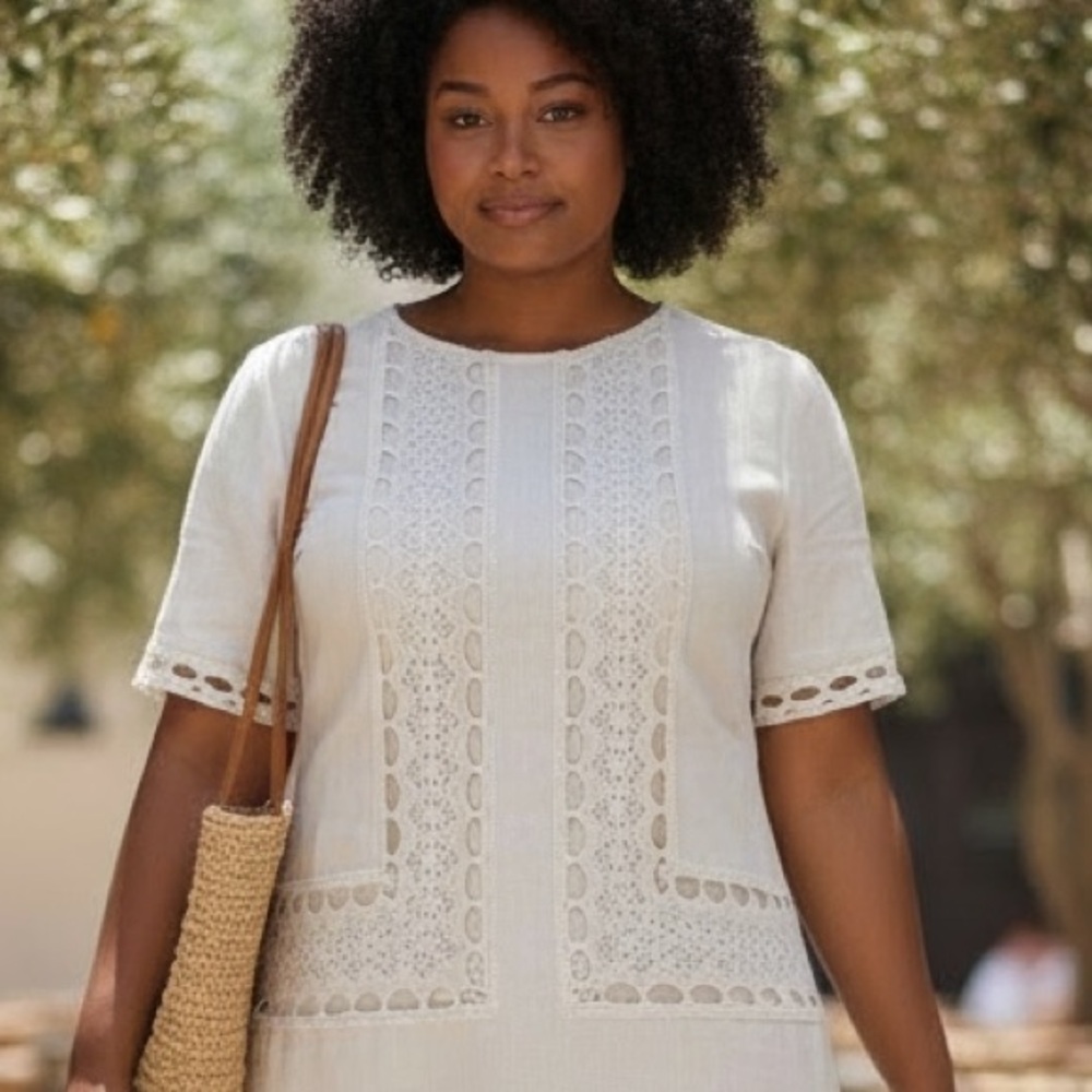 NWT Ann Taylor Sheath Dress - White Linen and Lace, Short-Sleeved - Picture 2 of 8